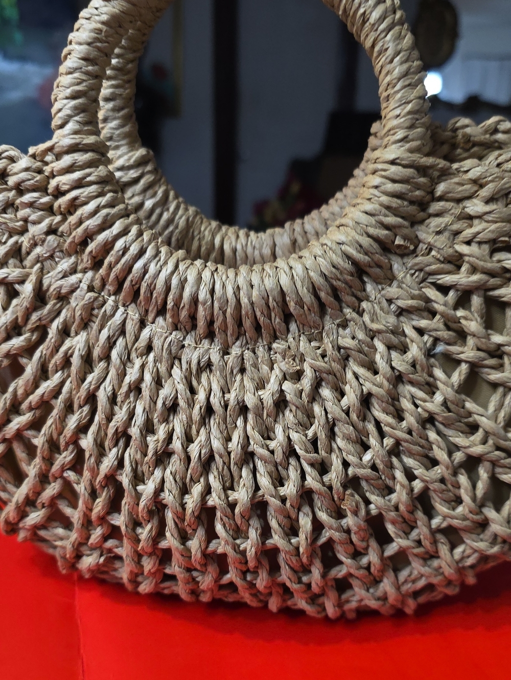 Woven Straw Circle-Handle Tote Bag in Natural